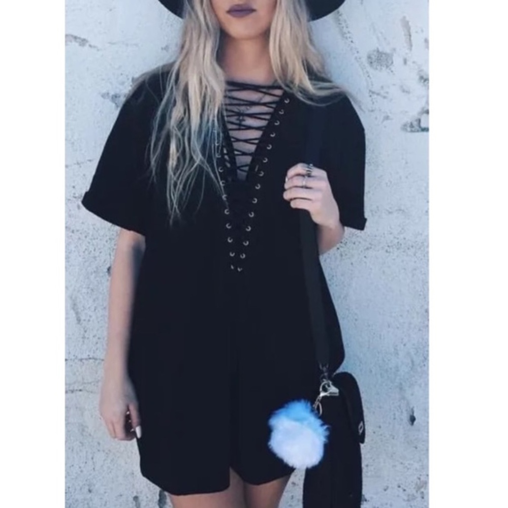 Like new LF black lace up T-shirt dress